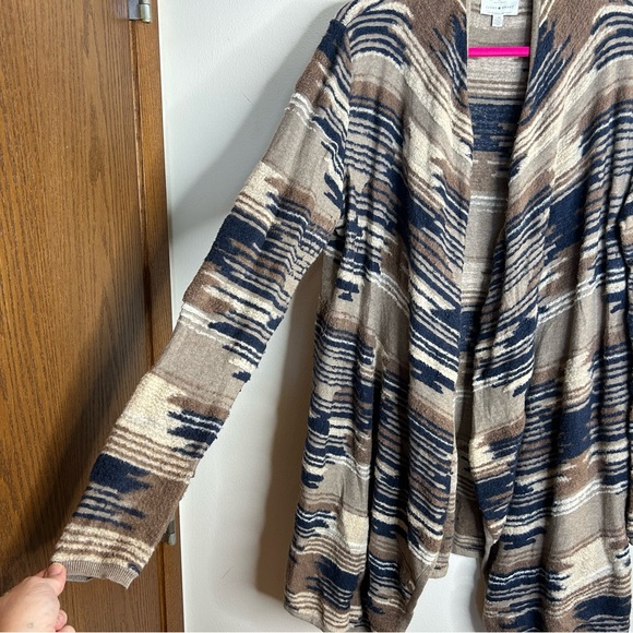Lucky Brand L Textured Aztec Multicolor Knit Cardigan Open Front Boho Western - Picture 8 of 13